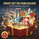 Dify Fire Station Slider Building Block Set, 651+ PCS City Fire Rescue Playset with Action Slider Feature, Fire Truck & Accessories, STEM Construction Toy