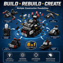 Dify 6-in-1 Mini SWAT Car Building Block Set, 138+ PCS Police Vehicle Construction Kit, STEM Engineering Toy for Kids, Creative Rebuild Play Set,