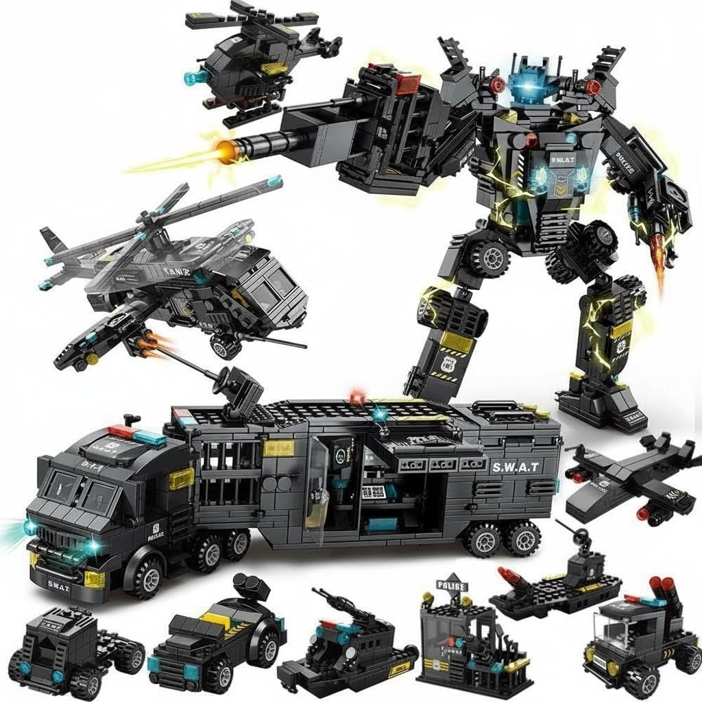 Dify 51-in-1 SWAT Robot Building Block Set, 700 PCS Police Vehicle & Helicopter Construction Kit, STEM Engineering Toy for Kids Ages 10+, 5-Year Structural Warranty