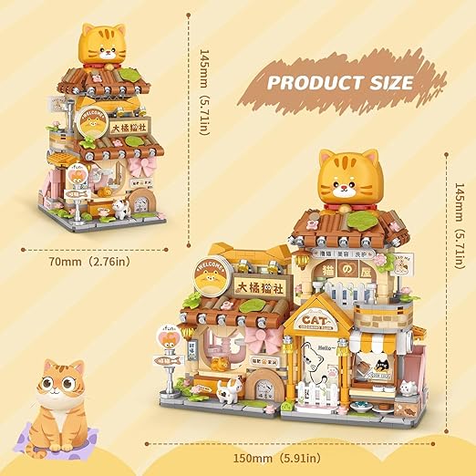 Dify Cute Cat Shop Mini Building Blocks Set, 917+ PCS Street View Animal Store Architecture Model Kit, Creative MOC Construction Toy for Girls Boys Kids Adults, Gift Idea Ages 6+