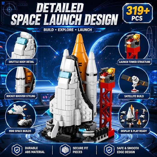 Dify 8-in-1 Spaceship Building Block Set, 319+ PCS Spacecraft Construction Kit, STEM Educational Toy for Kids, Creative Rebuild Play Set,