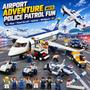 Dify Police Patrol & Airport Adventure Building Block Combo Set, 600+ PCS Police Car Construction Kit & Passenger Airplane Airport Playset, STEM Educational,