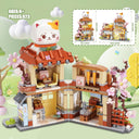 Dify Japanese Street View Taiyaki Shop Mini Building Blocks Set, 923+ PCS Cute Cat Food Shop Architecture Model Kit, Creative MOC Construction Toy for Girls Boys Kids Adults