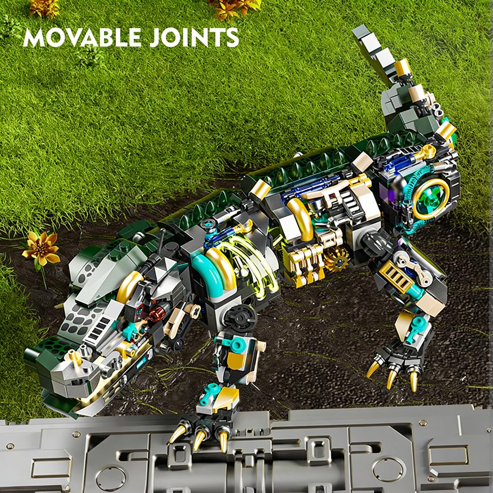 Dify Mechanical Crocodile Building Set – 996 PCS Light-Up Wild Animal Model with Display Stand, Articulated STEM Construction Toy, Compatible Bricks Collectible Gift for Kids Teens & Adults