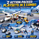 Dify Police Patrol & Airport Adventure Building Block Combo Set, 600+ PCS Police Car Construction Kit & Passenger Airplane Airport Playset, STEM Educational,