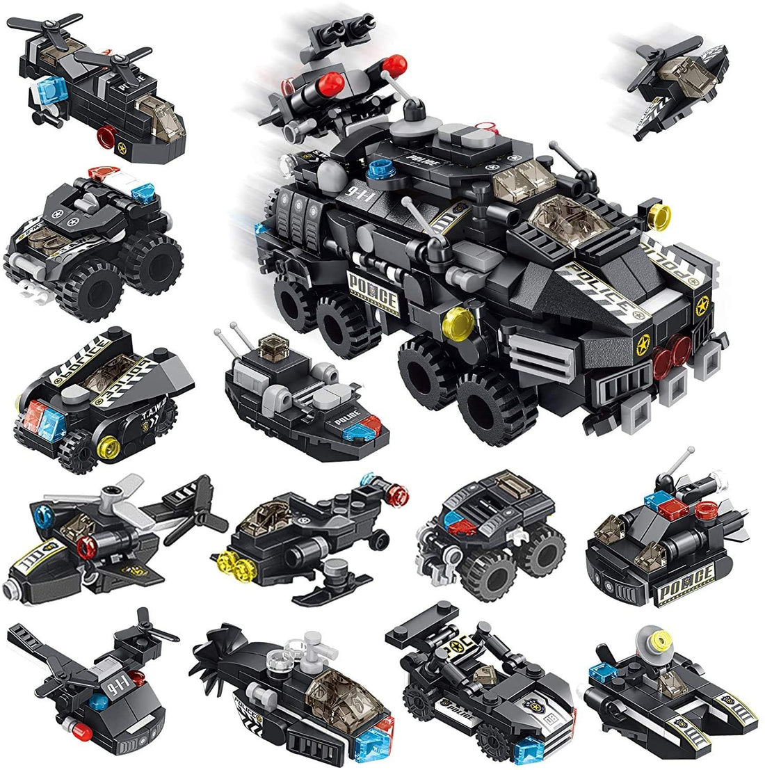 Dify 25-in-1 SWAT Police Car Building Block Set, Multi-Model Construction Vehicle Kit, STEM Engineering Toy for Kids 6+, Creative Building Bricks, 5-Year Structural Warranty
