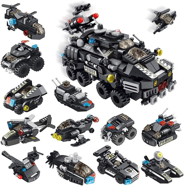 Dify 25-in-1 SWAT Police Car Building Block Set, Multi-Model Construction Vehicle Kit, STEM Engineering Toy for Kids 6+, Creative Building Bricks, 5-Year Structural Warranty