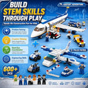 Dify Police Patrol & Airport Adventure Building Block Combo Set, 600+ PCS Police Car Construction Kit & Passenger Airplane Airport Playset, STEM Educational,