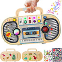 Dify || Montessori Wooden Busy Board || Sensory Toy Voice Recorder || with LED Lights, Music, Switches, Volume Control || Variable Theme Stickers