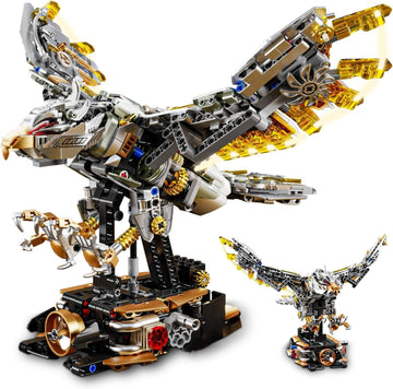 Dify Mechanical Eagle Building Block Set, 1168+ PCS 3D Poseable Bird Model with Articulated Wings, Talons & LED Lights, STEM Construction Kit, 5-Year Structural Warranty