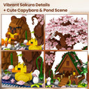 Dify Capybara Cherry Blossom Bonsai Tree House Building Set, 2280+ PCS Micro Mini Blocks, Cute Animal Sakura Cabin DIY Kit, Desk Décor Craft Toy for Ages 14+