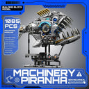Dify Mechanical Piranha Building Block Kit, 1085+ PCS Hand-Crank Gear Driven Motion Model, Multi-Joint Mechanical Fish STEM Construction Set for Teens & Adults, 5-Year Structural Warranty