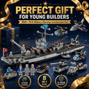 Dify 8-in-1 Destroyer Building Block Set, 850+ PCS Military Warship Construction Kit with Fighter Jet, Helicopter, Patrol Boat & Support Vehicles, STEM, 5-Year Structural Warranty