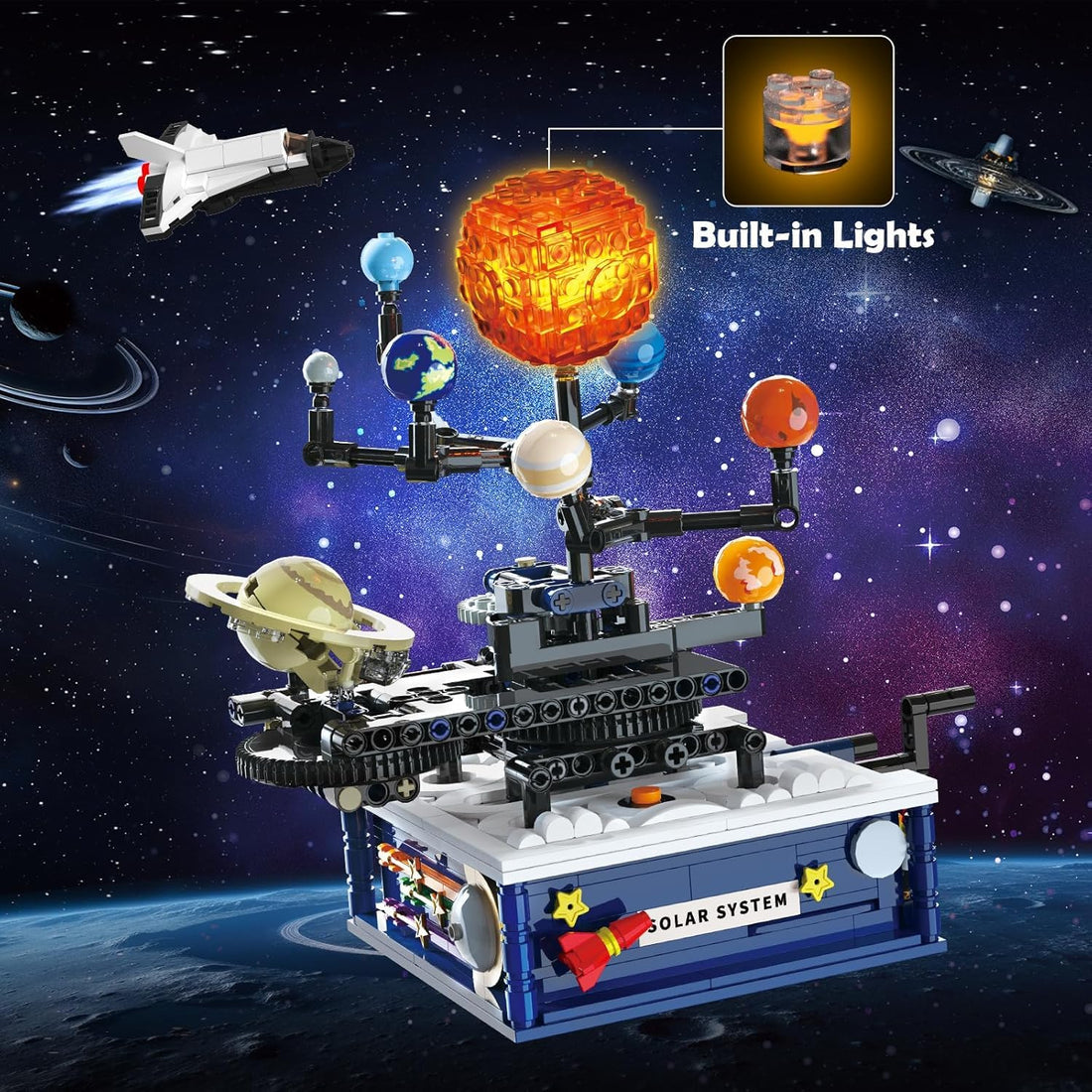 Dify Solar System Building Set – 775 PCS Rotating Planet Model with Glowing Sun & Rocket, Compatible with Major Brands, STEM Educational Toy for Boys & Girls Ages 8–14